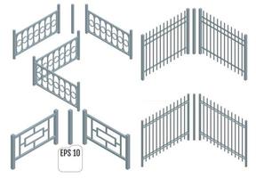 isometrische metalen omheiningssecties vector