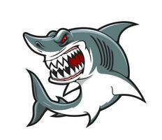 tekenfilm haai mascotte van boos vis met glimlach vector