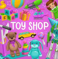 speelgoed- winkel tekenfilm vector poster, baby speelgoed