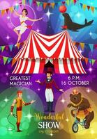 circus poster, kermis carnaval tonen artiesten vector