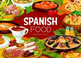 Spaans voedsel keuken menu paella en tapas zeevruchten vector