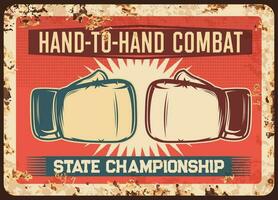 boksen strijd gevecht kampioenschap metaal roestig bord vector