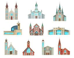Katholiek kerk gebouwen geïsoleerd vector pictogrammen