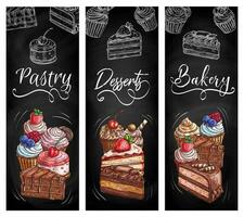 bakkerij gebakje desserts schoolbord schetsen banners vector