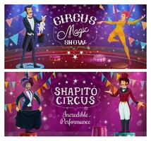 circus artiesten, top tent tonen met artiesten vector