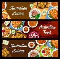 Australisch voedsel tekenfilm maaltijden vector banners reeks