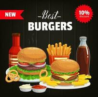 hamburgers en combo snacks vector snel voedsel poster