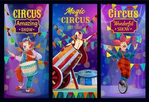 circus show, groot top artiesten vector spandoeken.