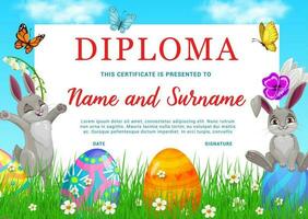 kleuterschool kind diploma met Pasen konijnen, eieren vector
