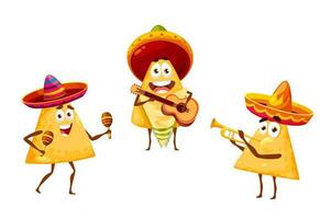 Mexicaans nacho's chips mariachi musicus in sombrero vector