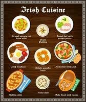 Iers voedsel keuken menu gerechten en Ierland maaltijden vector