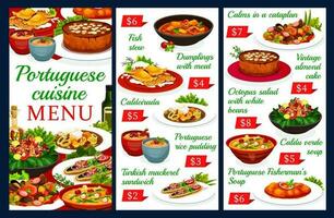 Portugees keuken vector menu, Portugal maaltijden