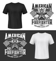 t-shirt afdrukken met brandweerlieden uitrusting gas- masker vector