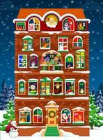 komst kalender met Kerstmis huis en ramen vector