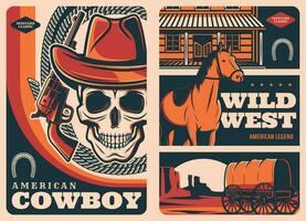 wild westen, western cowboy vector wijnoogst posters