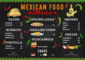 Mexicaans voedsel menu, Mexico keuken burrito's, taco's vector