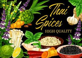Thais kruiden, kruiden, Aziatisch keuken voedsel kruiderijen vector