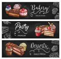 cakes en cupcakes vector schetsen banners set.