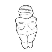 Venus van willendorf. paleolithicum vrouw beeldje van Oostenrijk. steen leeftijd beeldhouwwerk. Super goed moeder archetype. dik zwanger dame. vruchtbaarheid godin. hand- getrokken kleurrijk ruw schetsen. vector