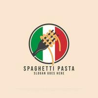 Italiaans pasta winkel logo ontwerp inspiratie, spaghetti pasta noodle vector illustratie insigne teken symbool