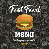 snel voedsel vector schetsen menu met tekenfilm hamburger