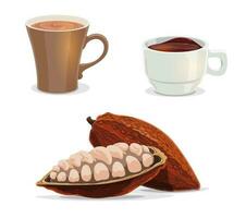 cacao bonen, cacao, heet chocola of koffie drankjes vector