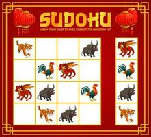 sudoku spel of puzzel met Chinese dierenriem dieren vector