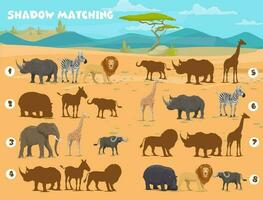 schaduw bij elkaar passen spel met Afrikaanse savanne dieren vector