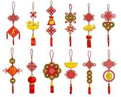 Chinese maan- nieuw jaar rood decoratie pictogrammen vector