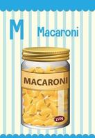 alfabet flashcard met letter m voor macaroni vector