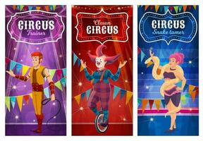 circus artiesten, groot top artiesten vector banners