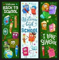 terug naar school- banners met boeken en schrijfbehoeften vector