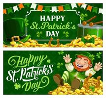 st. Patrick dag tekenfilm banners met elf van Ierse folklore vector