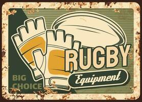 rugby uitrusting winkel roestig metaal vector bord