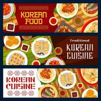 Koreaans voedsel keuken, menu gerechten en maaltijden banners vector