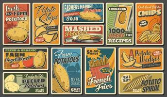 aardappel voedsel producten, Frans Patat, wiggen, chips vector