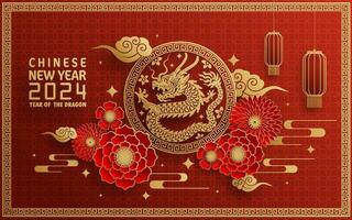 gelukkig Chinese nieuw jaar 2024 jaar van de Chinese draak dierenriem vector
