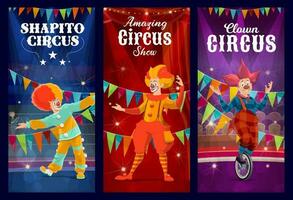 shapito circus clowns, narren en harlekijn vector