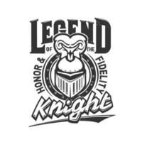 t-shirt afdrukken met ridder hoofd vector mascotte, etiket