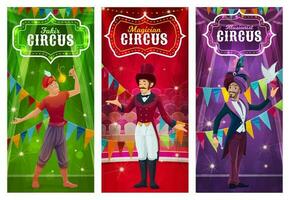 goochelaar van circus magie tonen tekenfilm banners vector