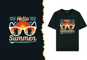 Hallo, zomer retro stijl t-shirt ontwerp sjabloon. bewerkbare en aanpasbare zomer illustratie voor een shirt, mok, groet kaart, en poster. vector