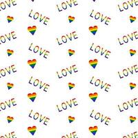 lgbt trots maand. patroon met harten en de woord liefde in regenboog kleur. vector. vector