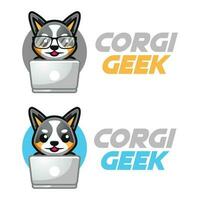 modern vector vlak ontwerp gemakkelijk minimalistische logo sjabloon van corgi hond geek nerd slim mascotte karakter vector verzameling voor merk, embleem, label, kenteken. geïsoleerd Aan wit achtergrond.