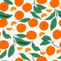 vector naadloos patroon met mandarijn- fruit, plakjes en bladeren. hand- tekening mandarijn achtergrond. voor ontwerp, afdrukken, textiel, papier.