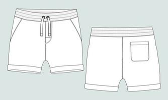 katoen fleece zweet Jersey shorts broek technisch tekening mode vlak schetsen vector illustratie sjabloon voorkant en terug keer bekeken