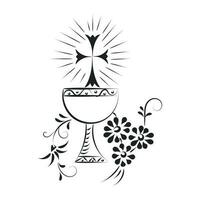 Jezus en de Eucharistie illustratie. Eucharistie in kelk met druiven en tarwe voor afdrukken of gebruik net zo poster, kaart, folder of t overhemd vector
