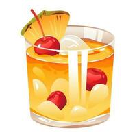 zomer mai tai cocktail met kers, ananas en rum. drinken met ijs. tekenfilm vector illustratie.