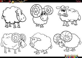 tekenfilm schapen boerderij dier tekens reeks kleur bladzijde vector