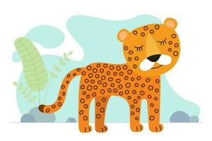 schattig tekenfilm Jachtluipaard. tekening Afrikaanse baby wild guepard. soort glimlachen oerwoud safari dier luipaard. vector eps creatief grafisch hand- getrokken panter of berg kat