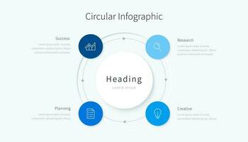 circulaire infographic met vier blauw opties verbonden met dun pijlen vector